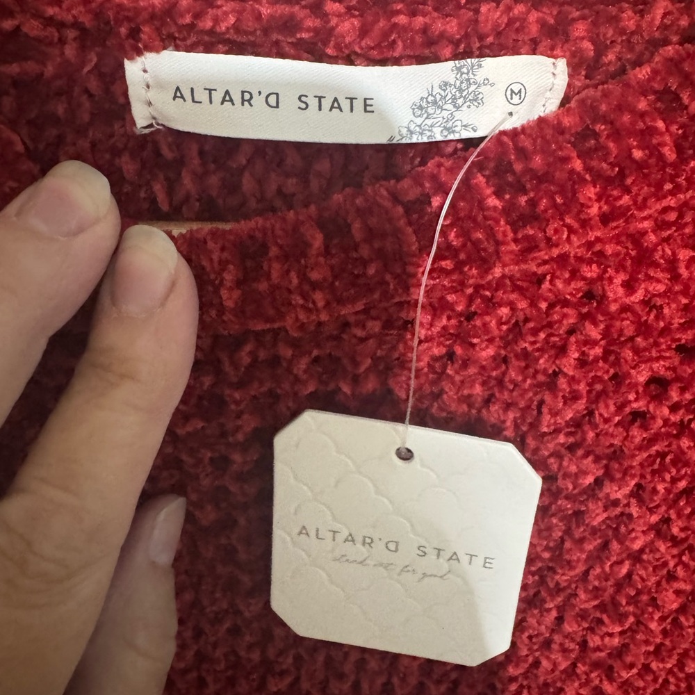 NWT- Altar'd State Red Crew Neck Sweater - Picture 3 of 4